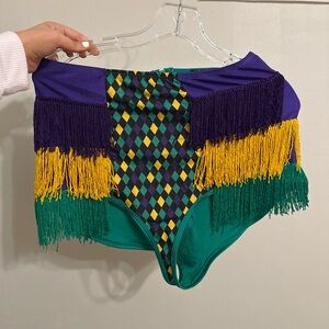 MARDI GRAS Vibrant Fringe High-Waisted Shorts